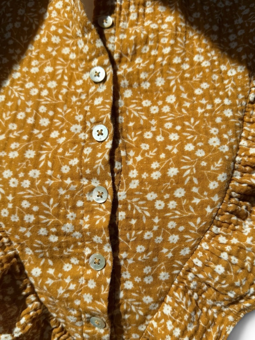 Rylee + Cru Mustard Floral Ruffle-Back Long Sleeve Dress Sz M - Picture 3 of 6